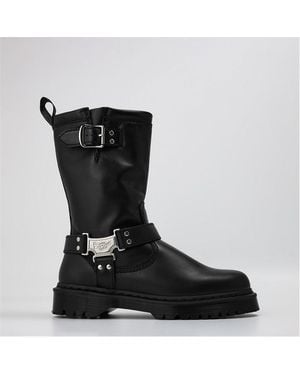 Dr. Martens Anistone Tall Leather Biker Boots - Black