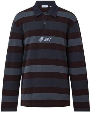 Off-White c/o Virgil Abloh Stroke Striped Cotton Long-Sleeve Polo - Blue