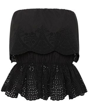 Posse Beryl Strapless Embroidered Bandeau Top - Black