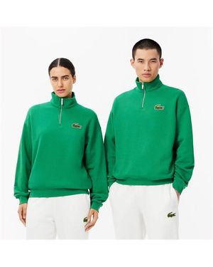Lacoste Loose Fit Zip Neck Badge Accent Sweatshirt - Green