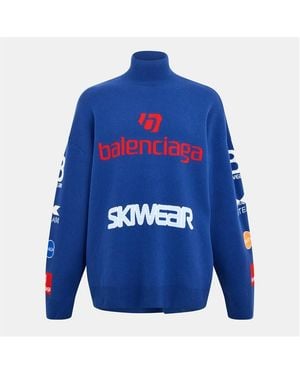 Balenciaga Bal Turtleneck Long Sleeve T-Shirt - Blue