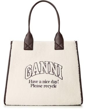 Ganni Shopper Sherling Tote Bag - Natural