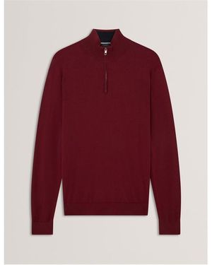 Ted Baker Merino Half Zip Crew Neck Jumper - Red