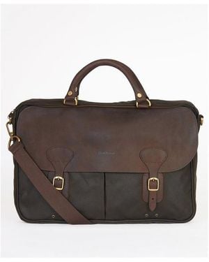 Barbour Leather Laptop Document Bag - Brown