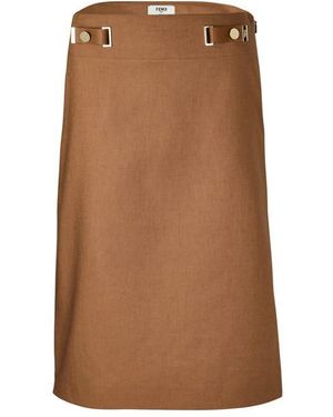 Fendi Linen Midi Skirt - Brown
