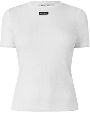 Miu Miu Pointelle Slim Fit T-Shirt - White