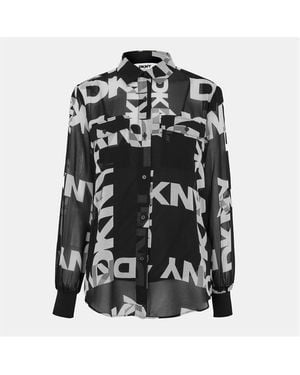 DKNY Long-Sleeve Patterned Shirt - Black