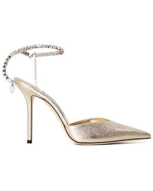 Jimmy Choo Crystal Satin Saeda 100 Court Shoes - Metallic