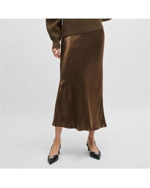 BOSS Vesatie Satin Midi Skirt - Brown