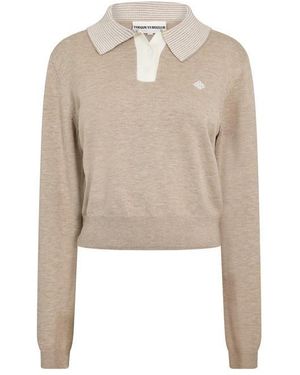 The Couture Club Striped Collar Polo Shirt - Natural