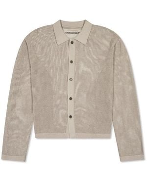 MKI Miyuki-Zoku Linen Knit Long Sleeve Polo Shirt - Grey