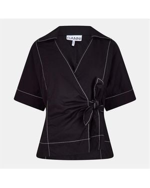 Ganni Blouse Wrap Top - Black