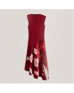 Ted Baker Printed Jersey Midi Dress With Satin Skirt - Red
