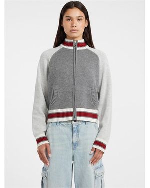 Guess Zipped Intarsia Knitted Top - Grey
