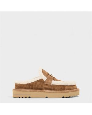 Fendi Shearling Slip-On Flat Mules - Brown