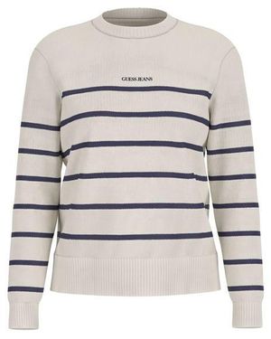 Guess Stripe Knitted Crew Neck Jumper - White