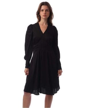 BOSS Donny V-Neck Long Sleeve Viscose Mini Skater Dress - Black