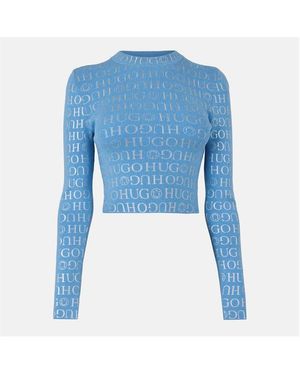 HUGO Delanor Cropped T-Shirt - Blue