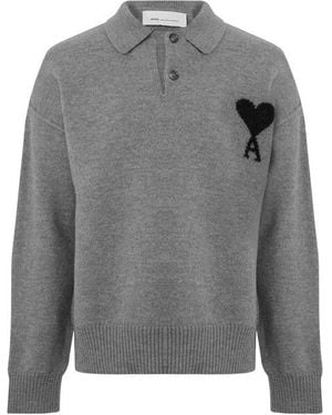 Ami Paris Ami Adc Knit Polo Sn64 - Grey