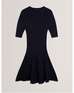 Ted Baker Short-Sleeve Knitted Jumper Dress - Blue