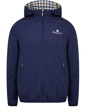 Aquascutum Reversible Check Hooded Long Sleeve Rain Anorak - Blue