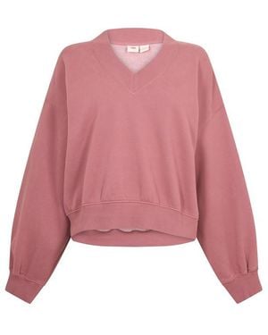 Levi's V-Neck Fleece Crew Sweatshirt - Pink