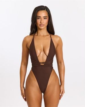 Mars the Label Fishtail Swim Plunge Swimsuit - Brown