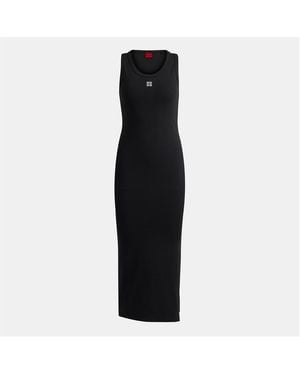 HUGO Nalimera Ribbed Midi Dress With Logo Detail - Black