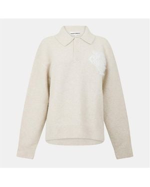 The Couture Club Fluffy Knitted Long Sleeve Polo Shirt - White
