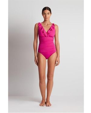 Ralph Lauren Ruffle Plunge Swimsuit - Pink