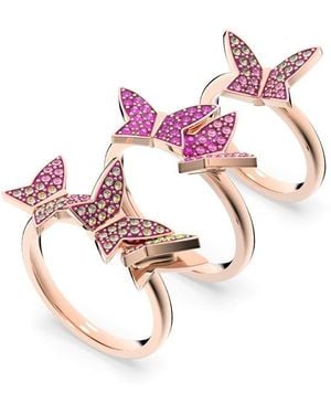 Swarovski Lilia Ring, Set (3) Butterfly, Rose-Tone Plated - Pink