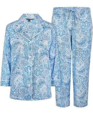 Ralph Lauren 3/4 Sleeve Notch Collar Long Pyjama Set - Blue