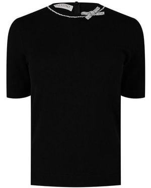 Valentino Embroidered Wool Fitted Top - Black