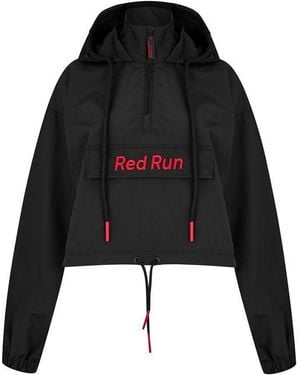 Red Run Inky Cropped Hooded Quarter-Zip Windbreaker - Black