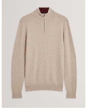 Ted Baker Stitch Half Zip Knitted Top - Natural