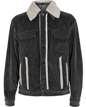 Fendi Ff Cord Corduroy Sherpa Jacket - Blue