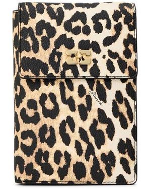 Ganni Travel Wallet Printed Zip Around Purse - Black