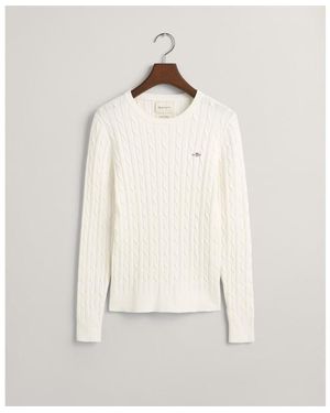 GANT Stretch Cotton Cable Knit Crew Neck Jumper - White