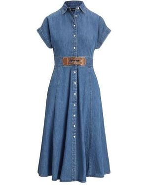 Ralph Lauren Buckle-Trim Denim Shirt Dress - Blue