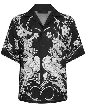 Amiri Floral Short Sleeve Relaxed Fit Bowling Shirt - Black