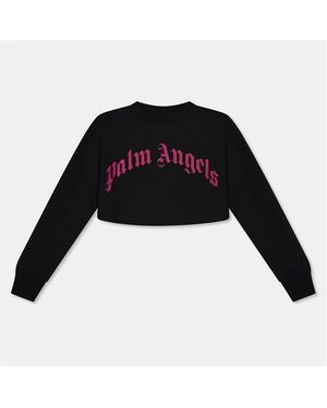 Palm Angels Curved Logo Crop Long Sleeve - Black