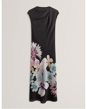 Ted Baker Drape Midi Slinky Dress - Black