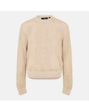 Represent Open Gauge Knitted Lightweight Crew Neck Jumper - Natural