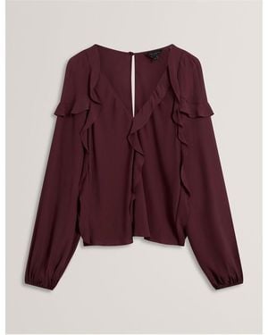 Ted Baker Long-Sleeve Frill Blouse - Purple