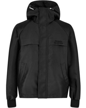 McQueen Embroidered Logo Hooded Long Sleeve Windbreaker - Black