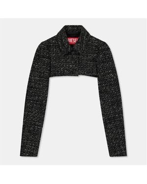 DIESEL G-Anne Bouclv Tweed Long Sleeve Ultra-Cropped Blazer - Grey