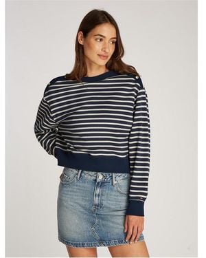 Tommy Hilfiger Button Boat Neck Sweatshirt - Blue