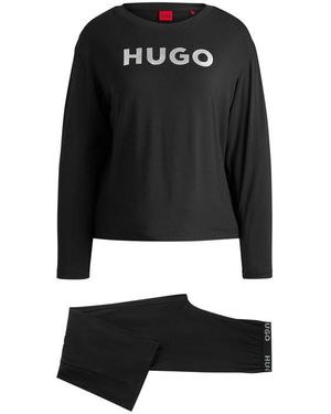 HUGO Long Sleeve Top And Trouser Bottom Pyjama Set - Black