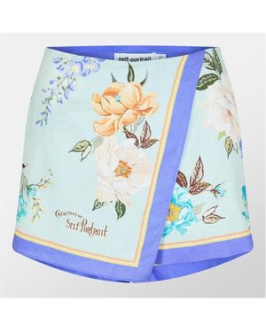 Self-Portrait Floral High-Waisted Tailored Shorts - Blue