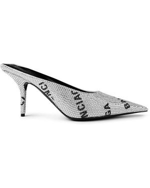 Balenciaga Square Knife Crystal-Embellished Leather-Heeled Mules - Metallic